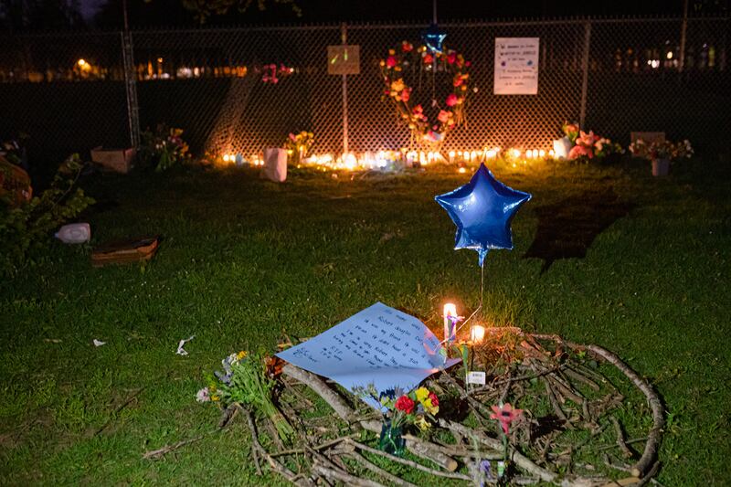 A memorial to Robert Delgado in Lents Park.